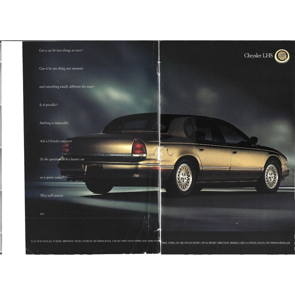 Chrysler LHS Luxury Sedan 1990s Vintage Print Ad 2 PAGE